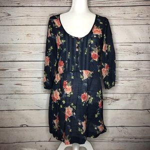 Aerie Floral Blue w/ Pink Flowers Blouse | M